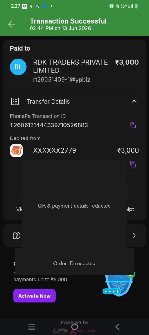 Deposit cashier with identifiers redacted